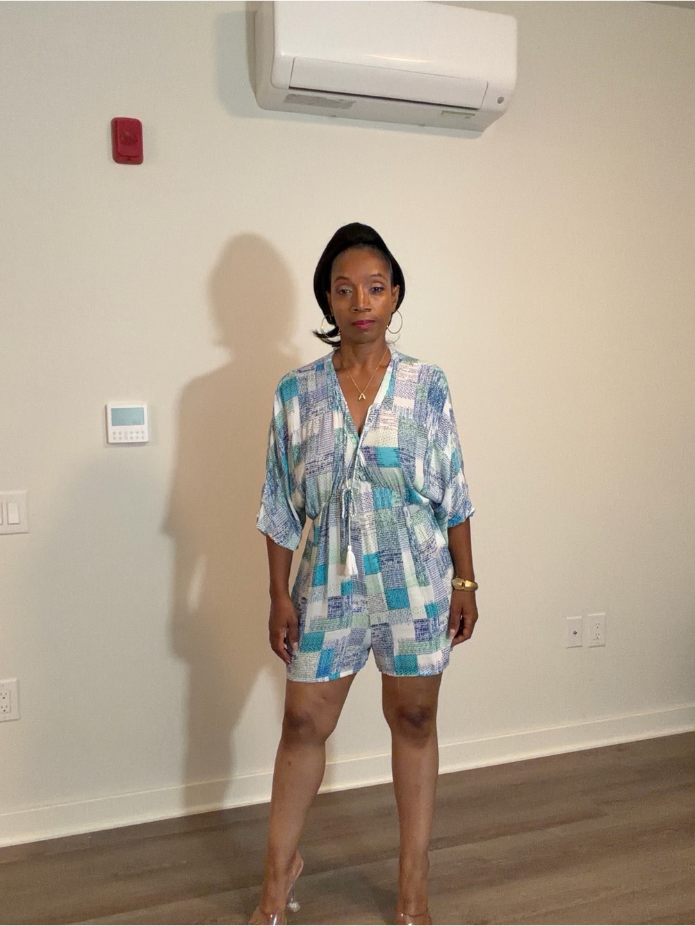 Blue & White Patchwork Romper - Picture 2 of 5